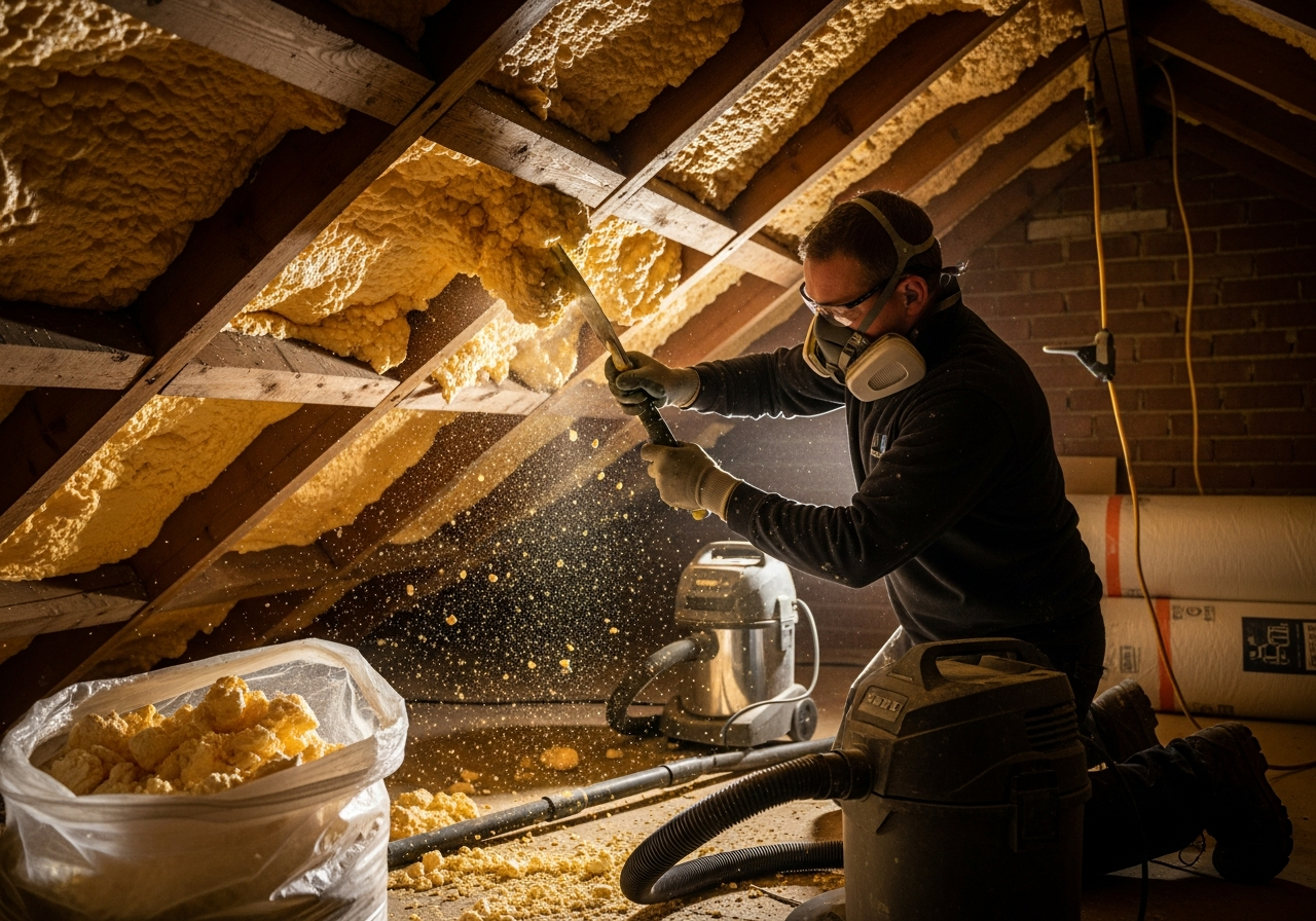 Manual Spray Foam Scraping & Cleaning in a British residential property — Coventry & Warwickshire specialist service