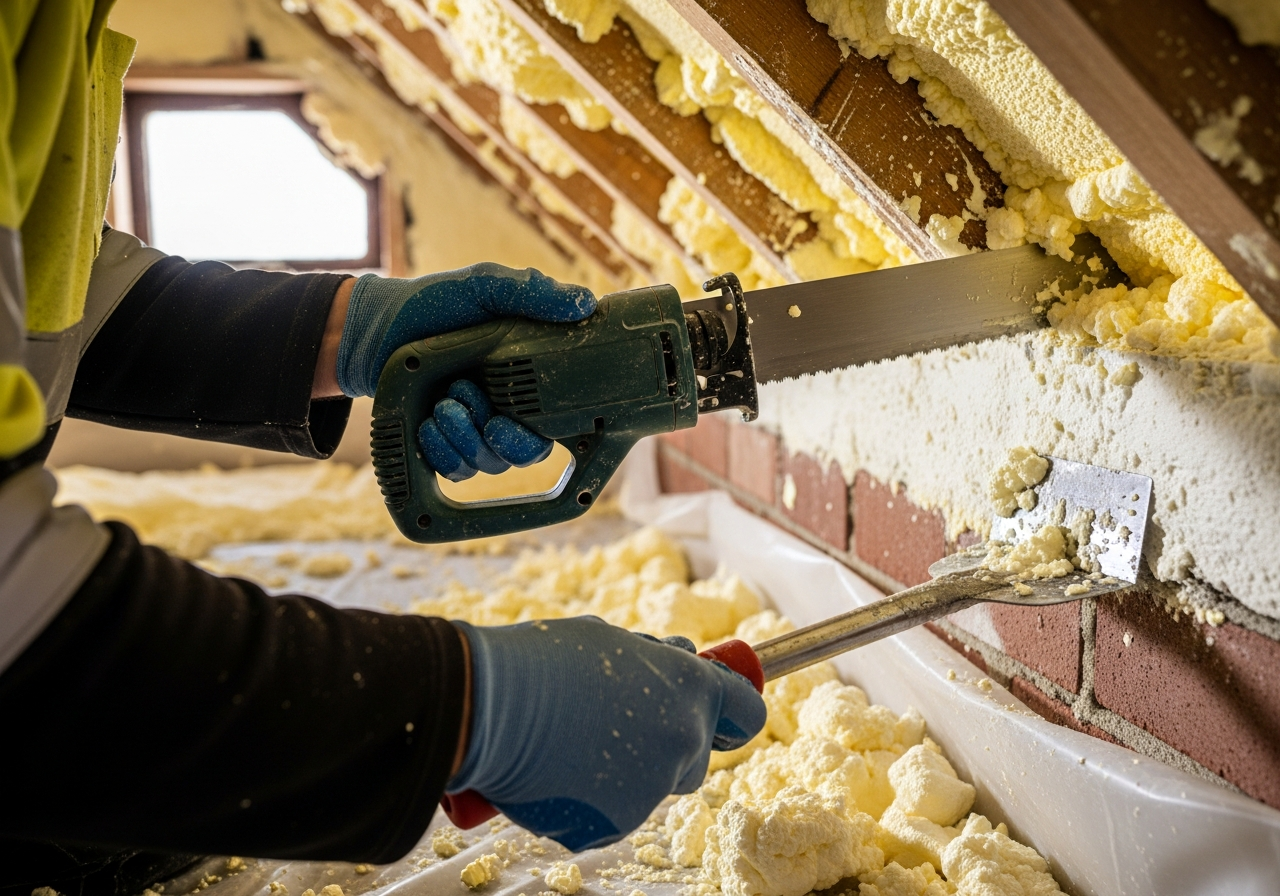 Professional Closed Cell & Open Cell Spray Foam Removal installation in progress