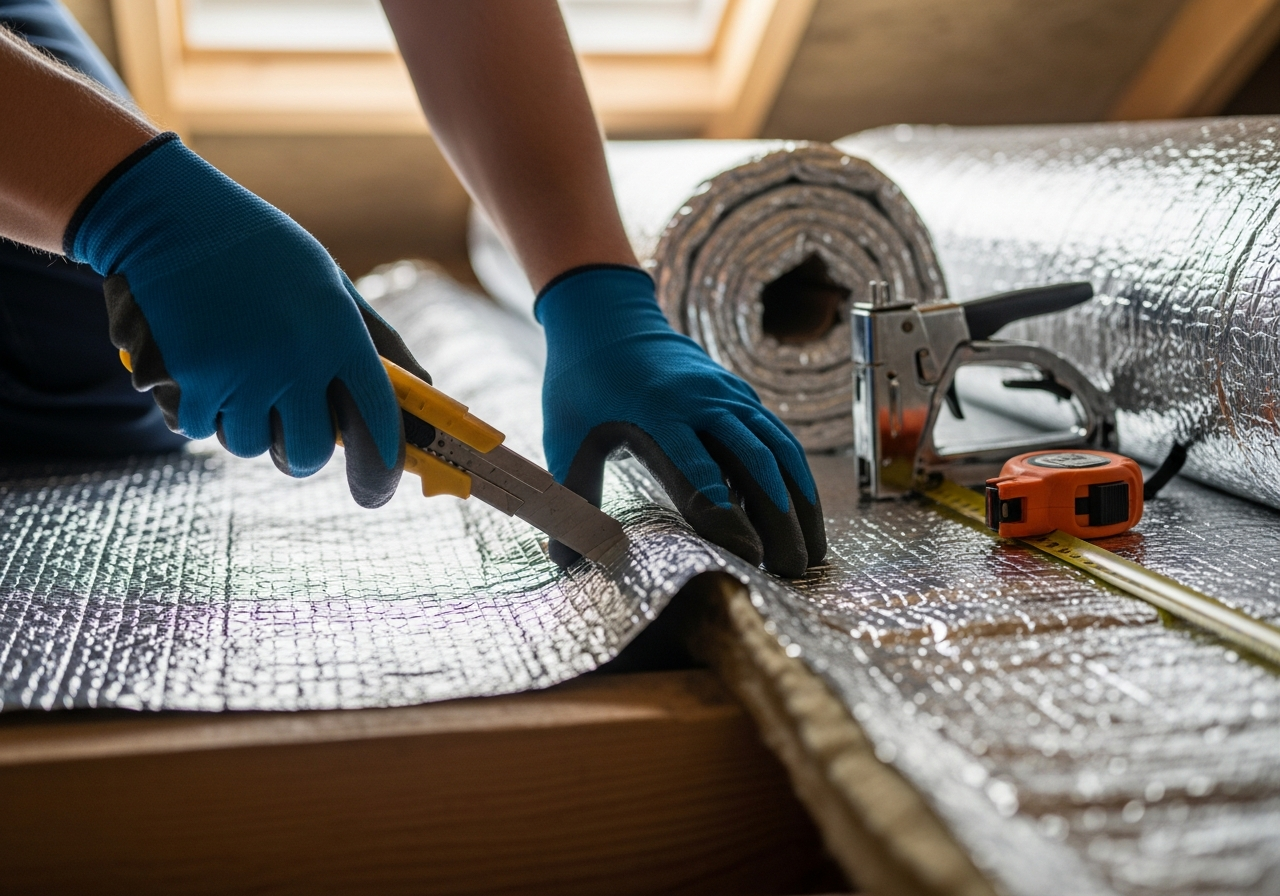 Professional Multi-Foil Insulation Installation installation in progress