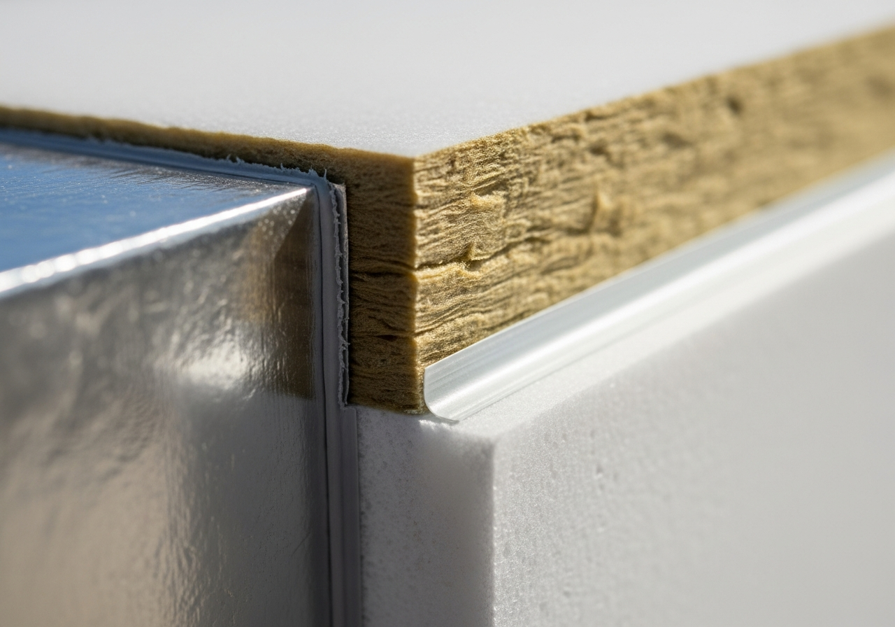 Close-up detail of materials and technique used in pir rigid insulation board fitting — showing quality and thickness
