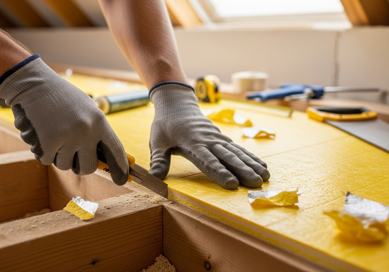 Professional PIR Rigid Insulation Board Fitting installation in progress
