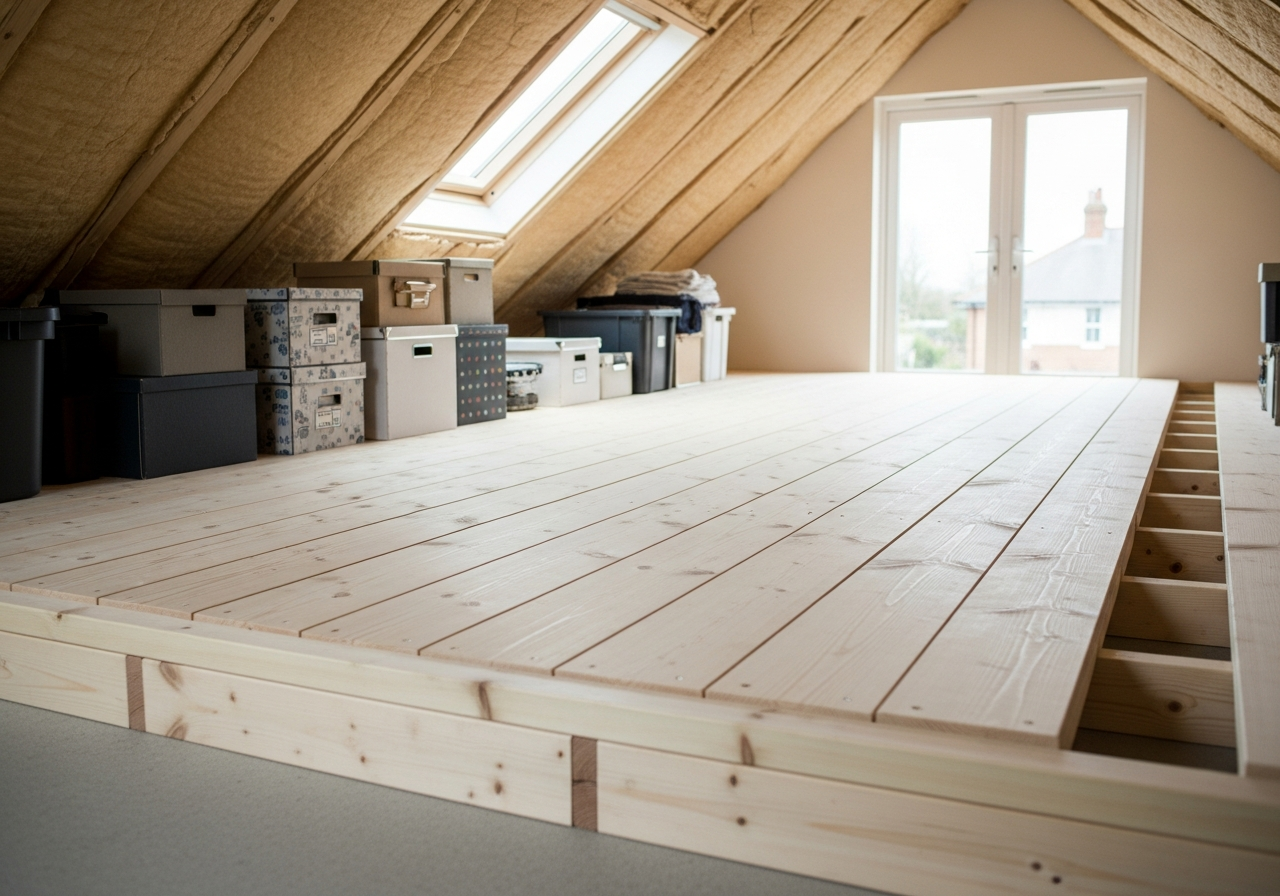 Completed Raised Loft Boarding for Storage — finished result