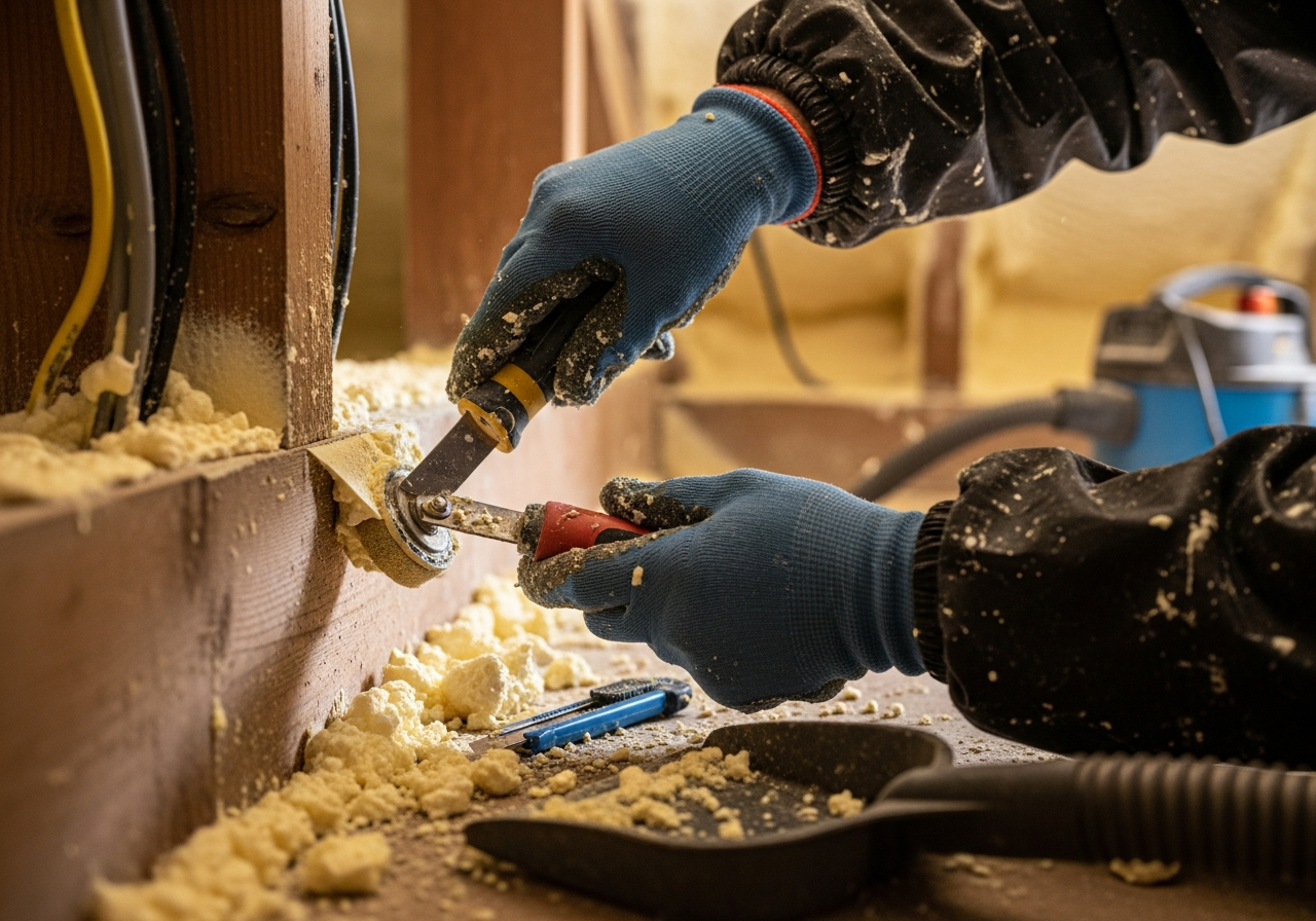 Professional Spray Foam Removal for Mortgage Approval installation in progress