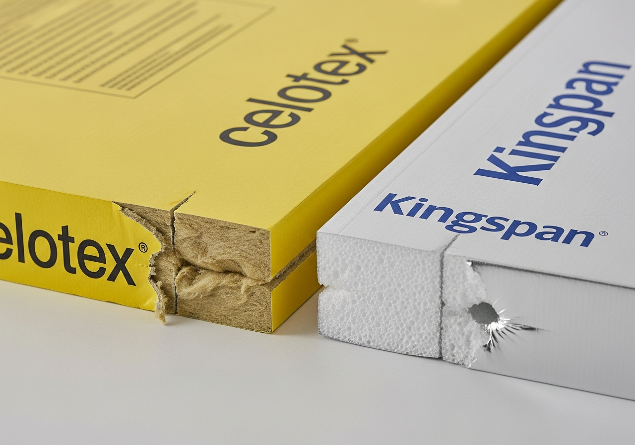 Close-up detail relevant to pir rigid insulation board fitting — showing materials and installation technique
