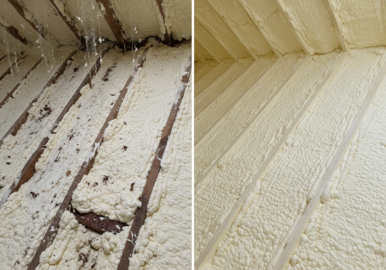 Before and after comparison showing the results of professional spray foam survey & condition report