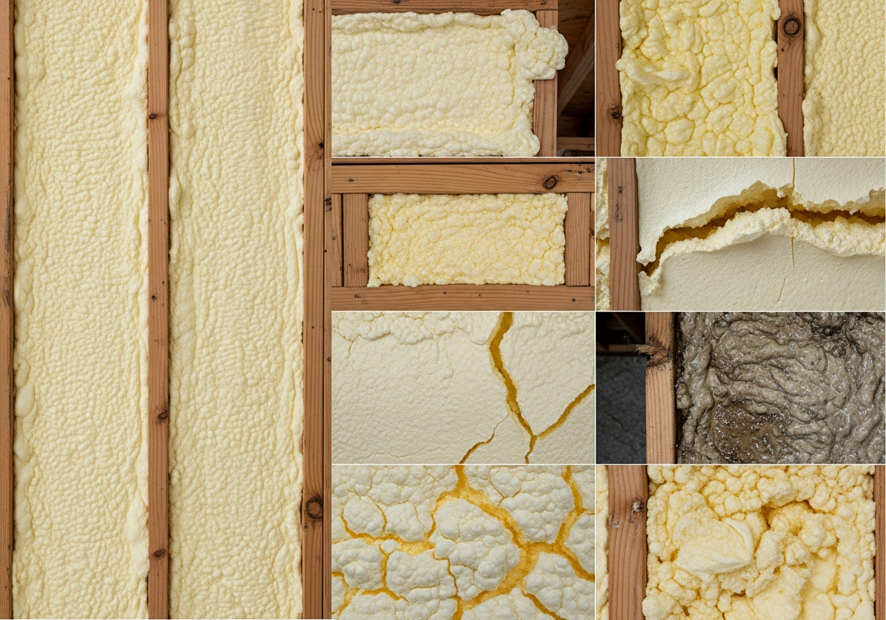 Close-up detail relevant to spray foam survey & condition report — showing materials and installation technique