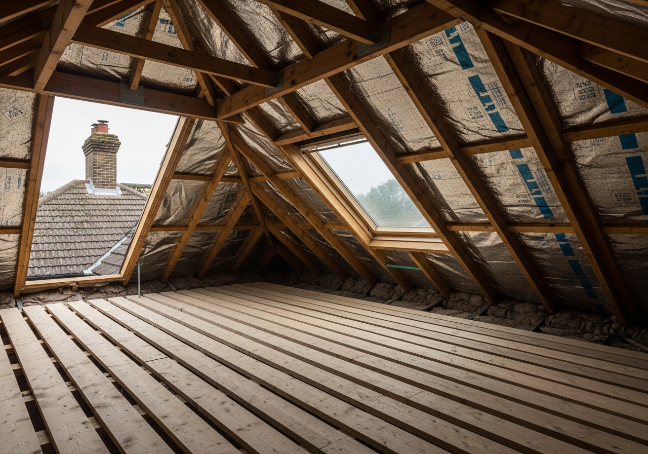 Property context showing the area relevant to loft storage ideas: boarding over insulation safely in a British home