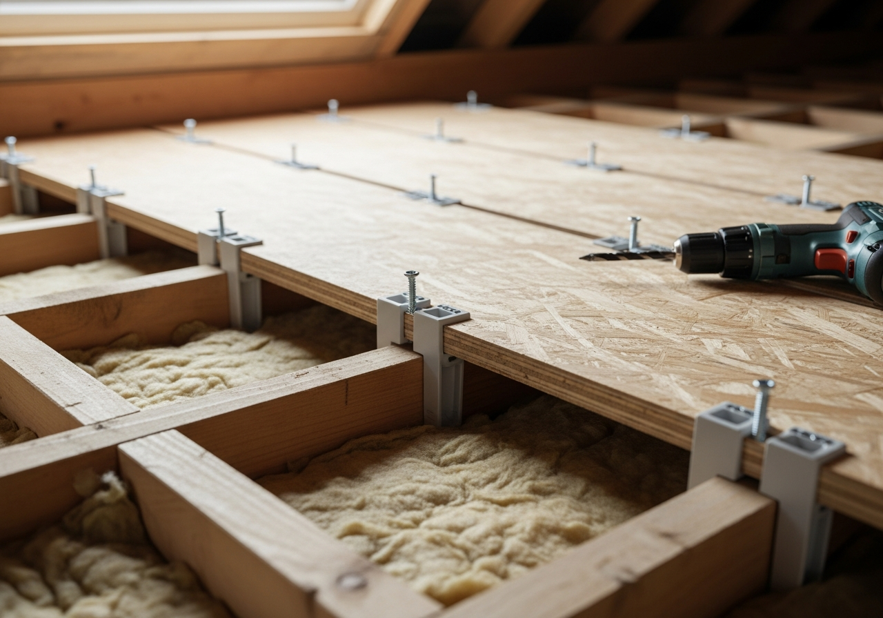 Close-up detail relevant to raised loft boarding for storage — showing materials and installation technique