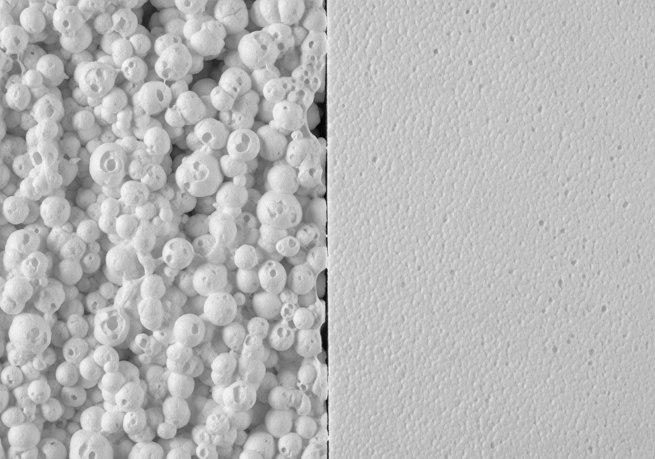 Close-up detail relevant to closed cell & open cell spray foam removal — showing materials and installation technique