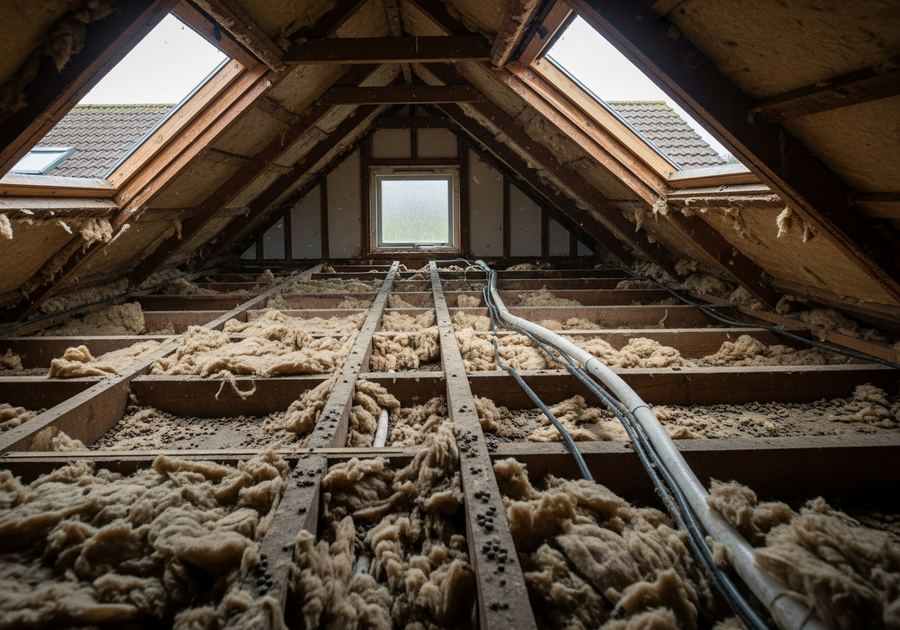 Property context showing the area relevant to signs of rodent damage in your loft insulation in a British home