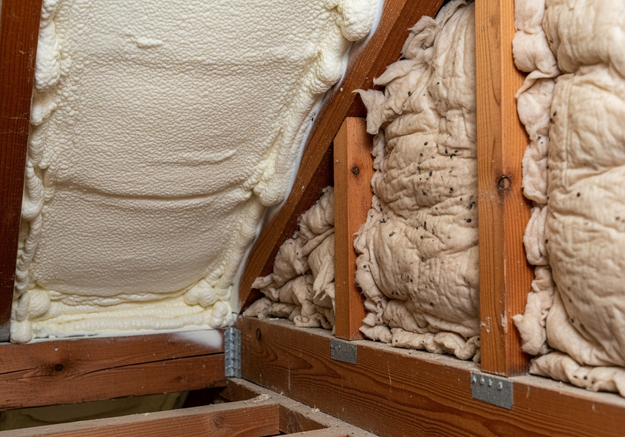 Close-up detail relevant to spray foam removal for equity release — showing materials and installation technique