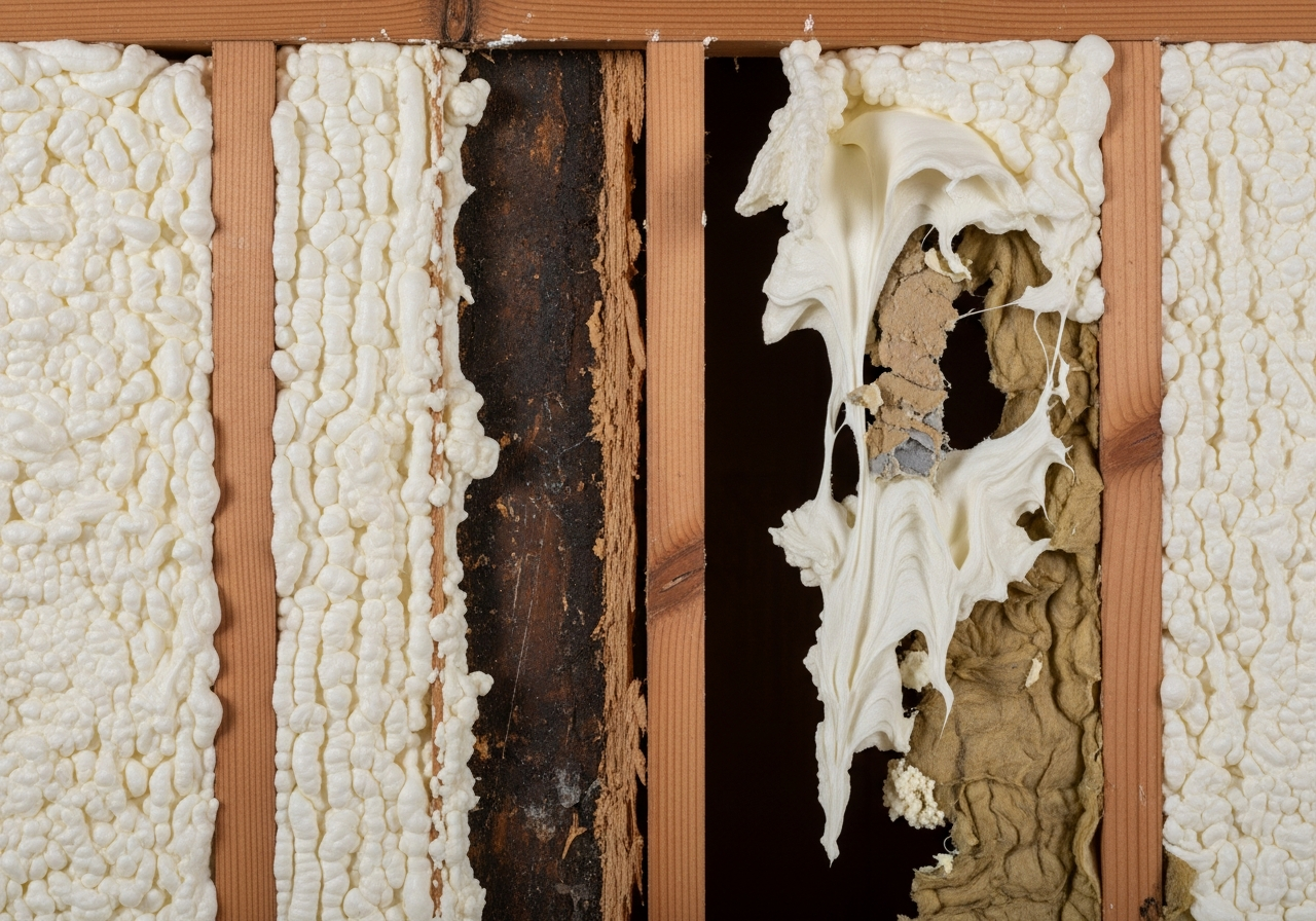 Close-up detail relevant to spray foam removal certification — showing materials and installation technique