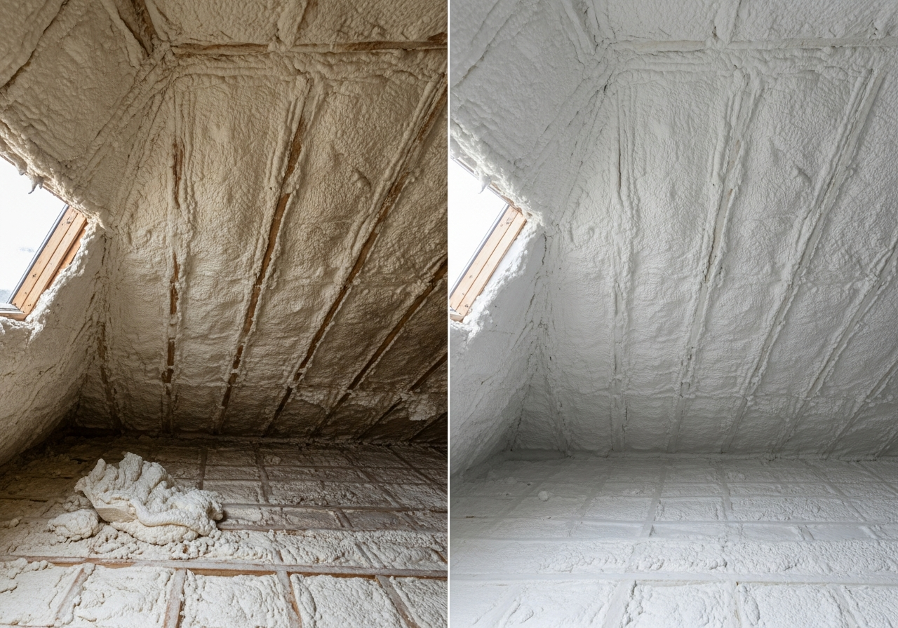 Before and after comparison showing the results of professional spray foam survey & condition report